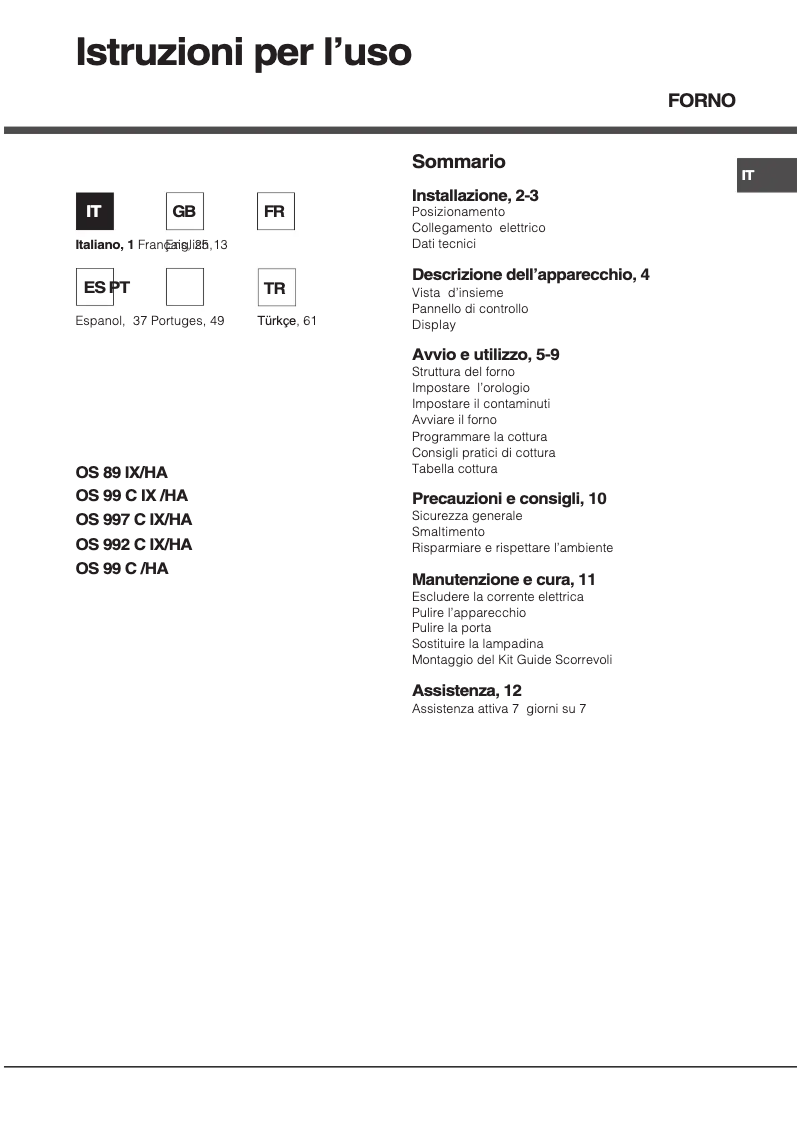 Page n°1 - Manuel utilisateur Hotpoint Ariston OS 992 C IX /HA