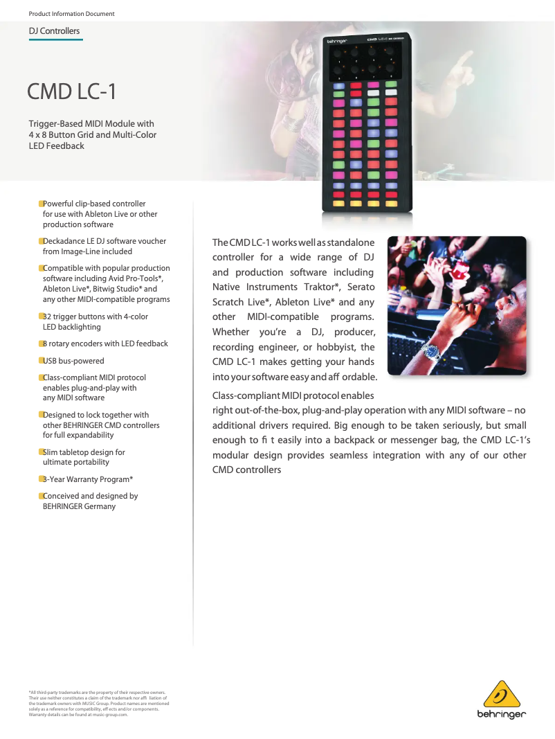 Page 1 de la notice Fiche technique Behringer CMD LC-1