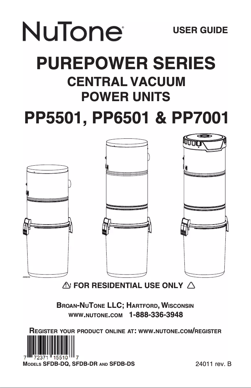 Page 1 de la notice Manuel utilisateur NuTone PP6501