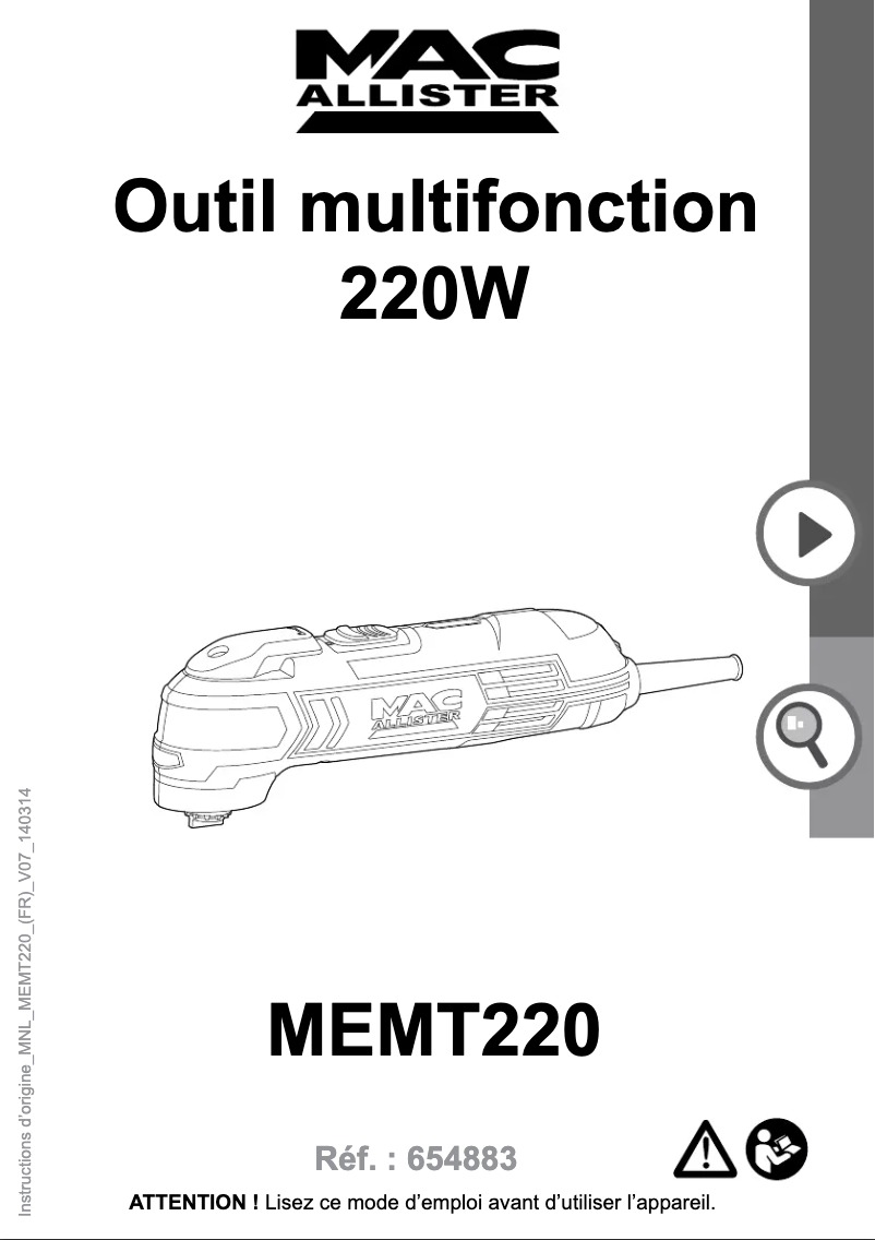 Image de la première page du manuel de l'appareil MEMT220