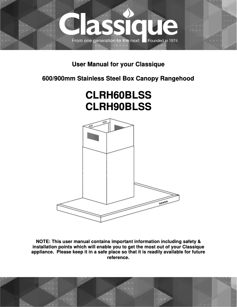 Page 1 de la notice Manuel utilisateur Classique CLRH90BLSS