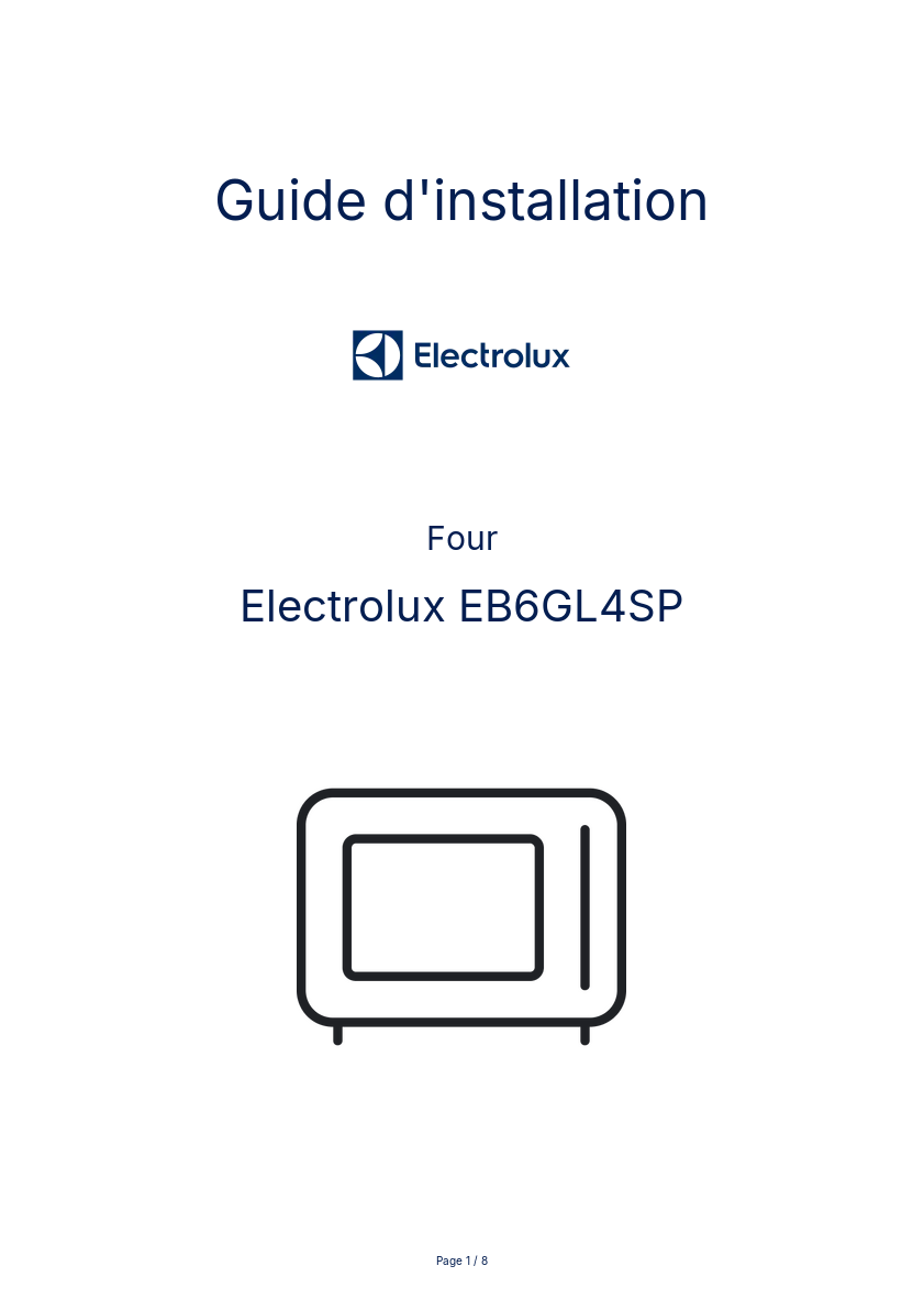 Page n°1 - Guide d'installation Electrolux EB6GL4SP