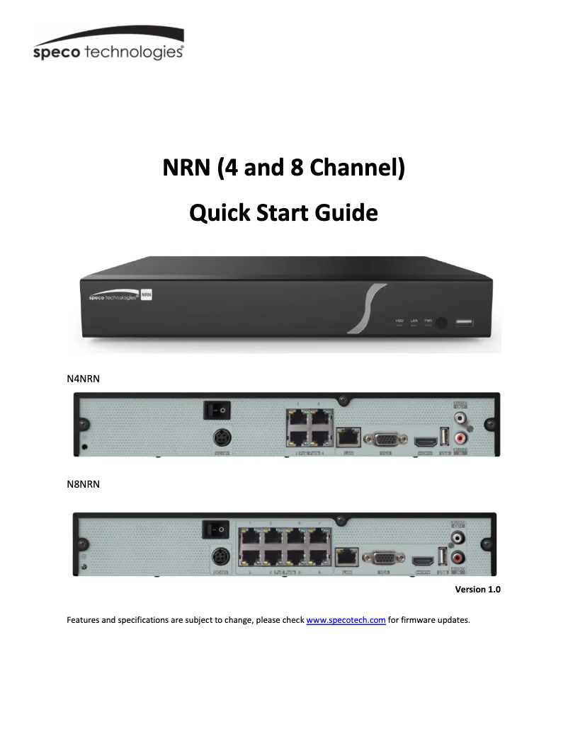 Page n°1 - Guide de démarrage rapide Speco Technologies N8NRN
