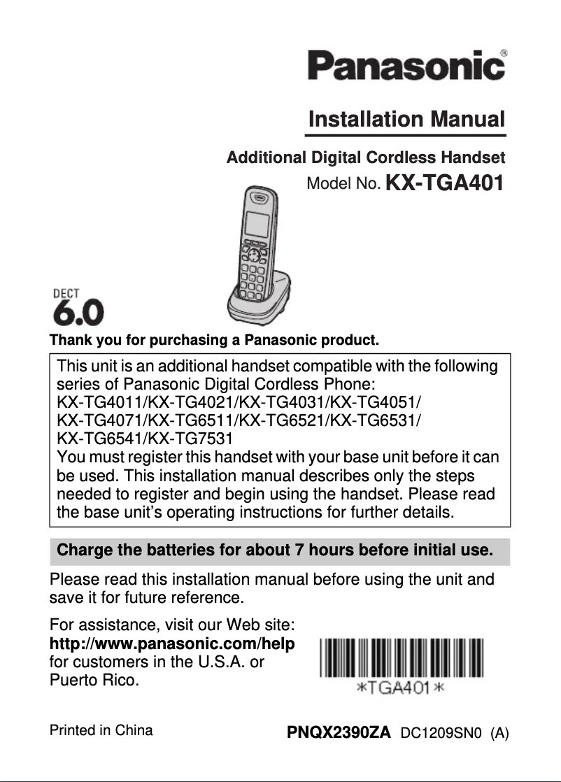 Page n°1 - Manuel utilisateur Panasonic KX-TGA401B
