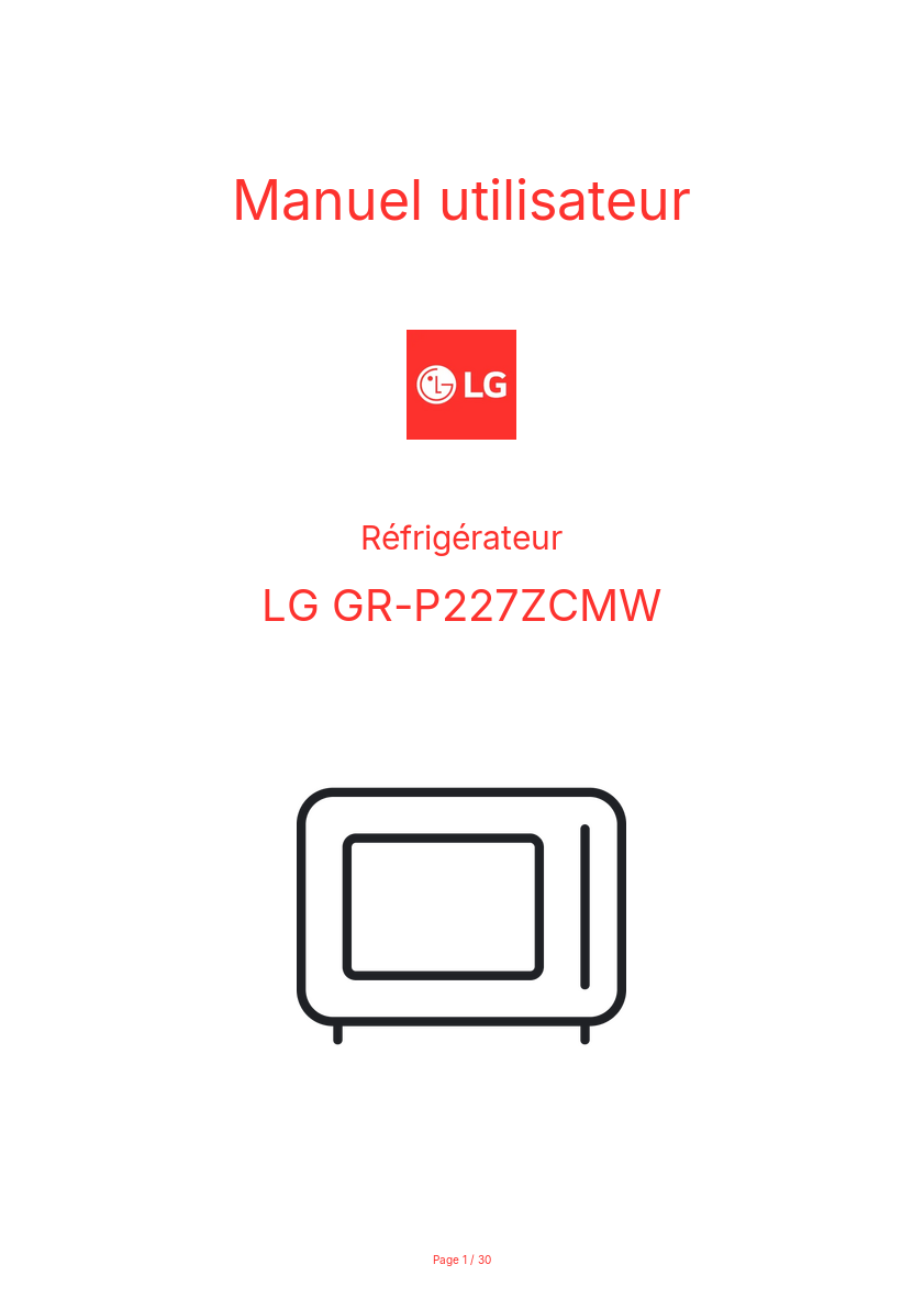 Page n°1 - Manuel utilisateur LG GR-P227ZCMW