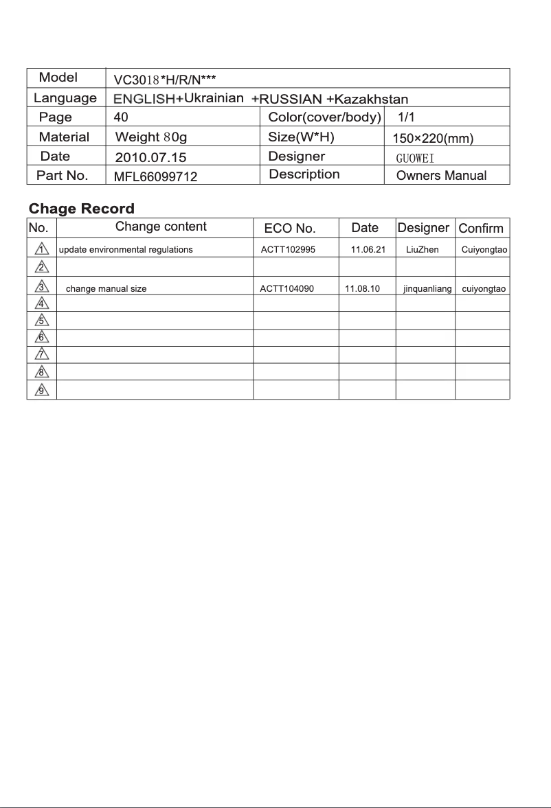 Page n°1 - Manuel utilisateur LG VK71187HU