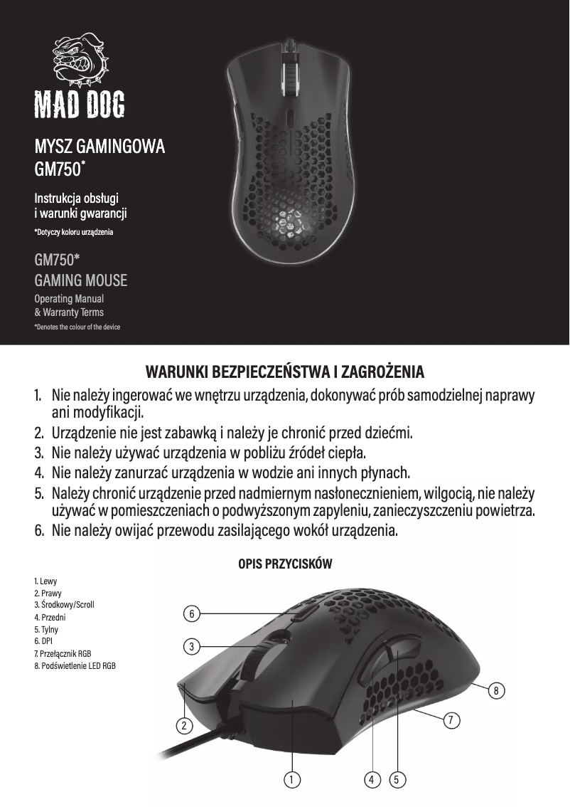 Page n°1 - Manuel utilisateur Mad Dog GM750W