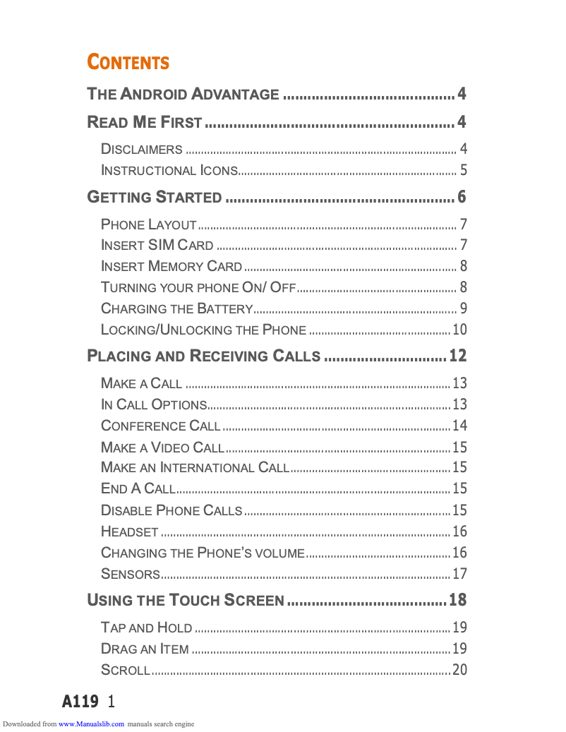 Page 1 de la notice Manuel utilisateur Micromax Canvas XL A119