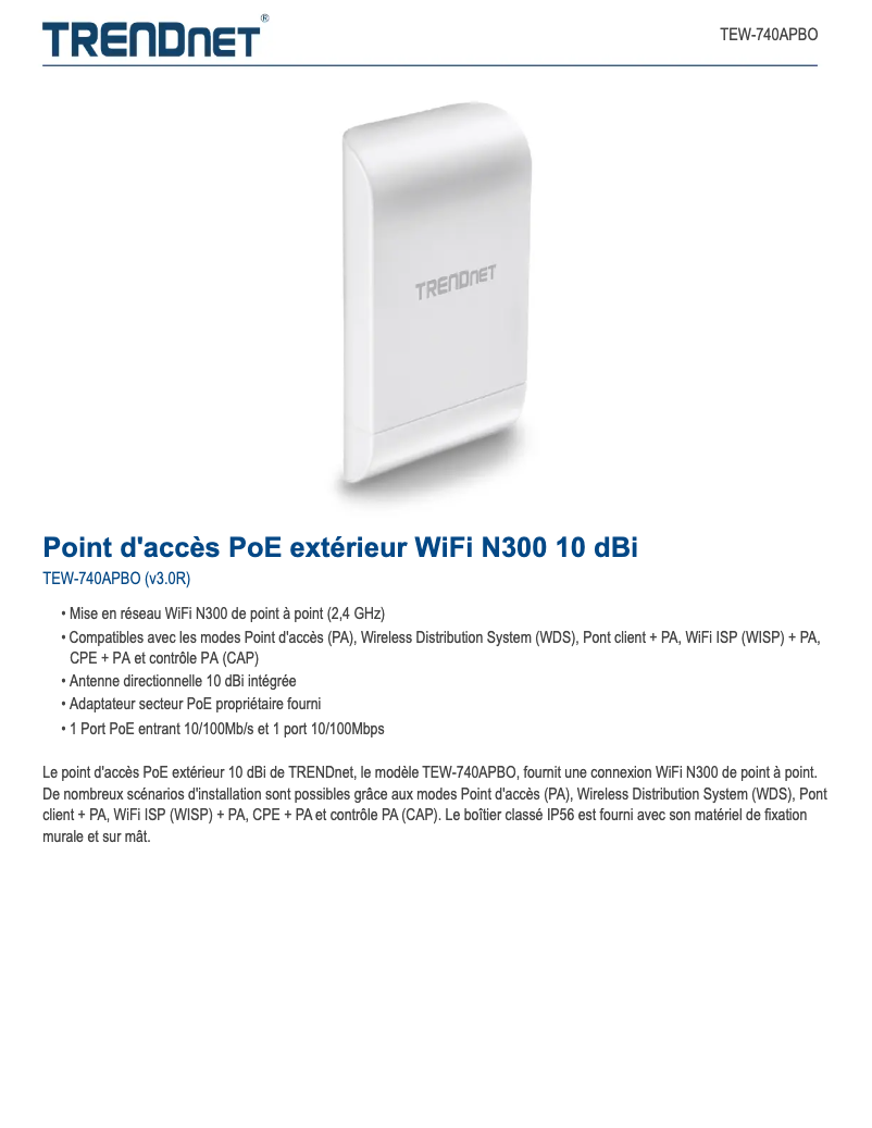 Page n°1 - Fiche technique TRENDnet TEW-740APBO