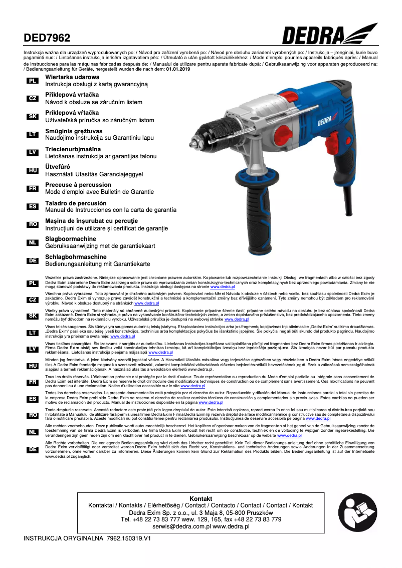 Page 1 de la notice Manuel utilisateur DEDRA DED7962