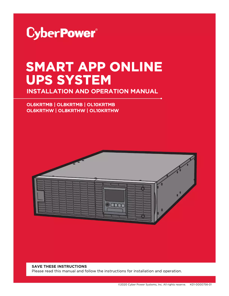 Page 1 de la notice Manuel utilisateur CyberPower Smart App Online OL10KRTMB