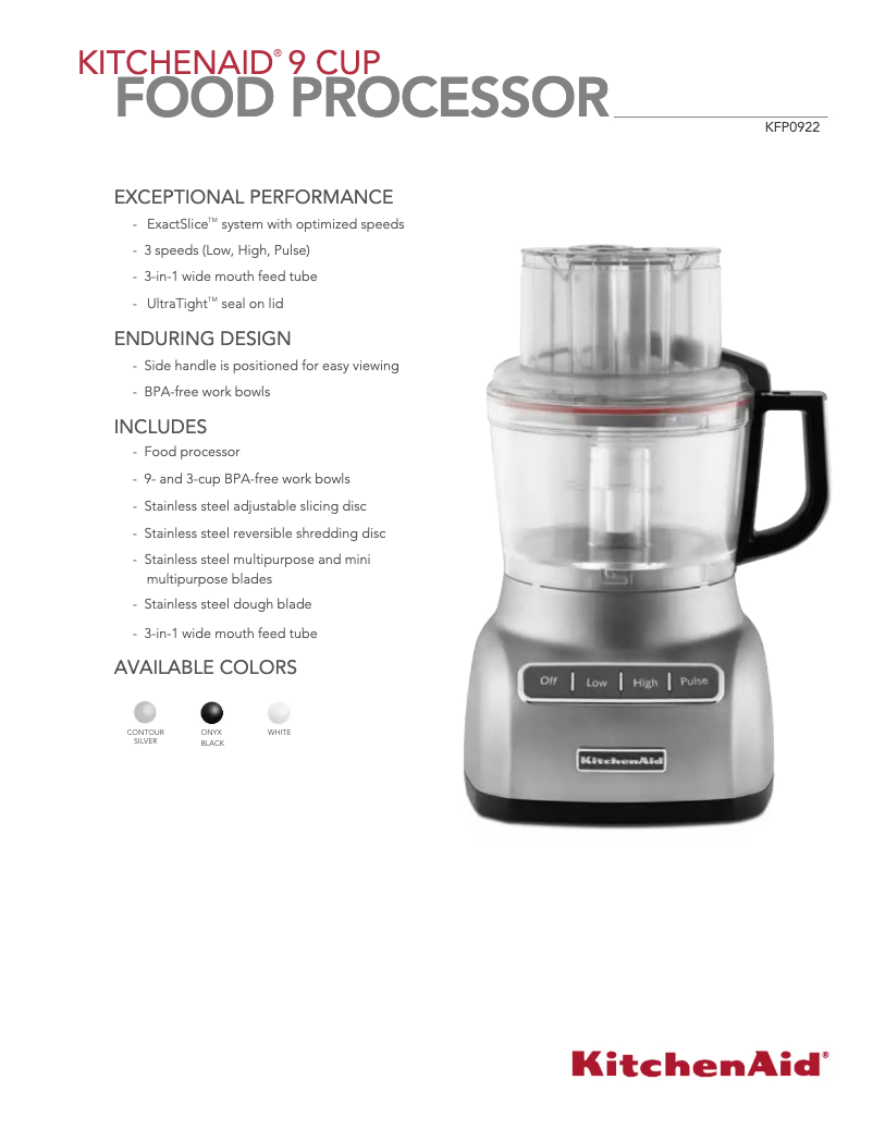 Page n°1 - Manuel utilisateur KitchenAid KFP0922