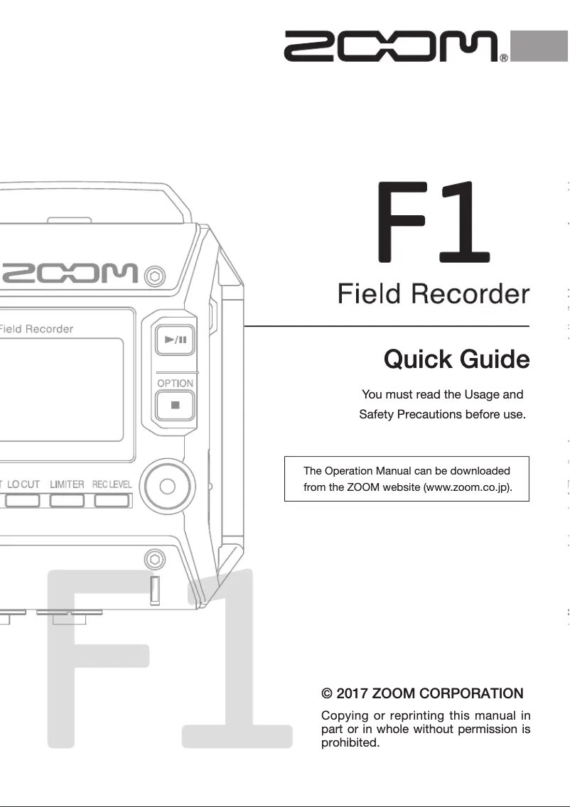 Page 1 de la notice Guide de démarrage rapide Zoom F1