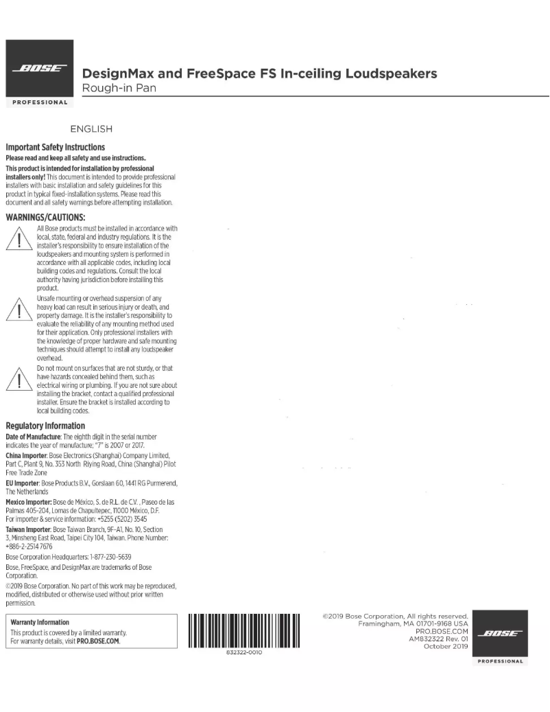 Page 1 de la notice Manuel utilisateur Bose DesignMax Rough-in Kit