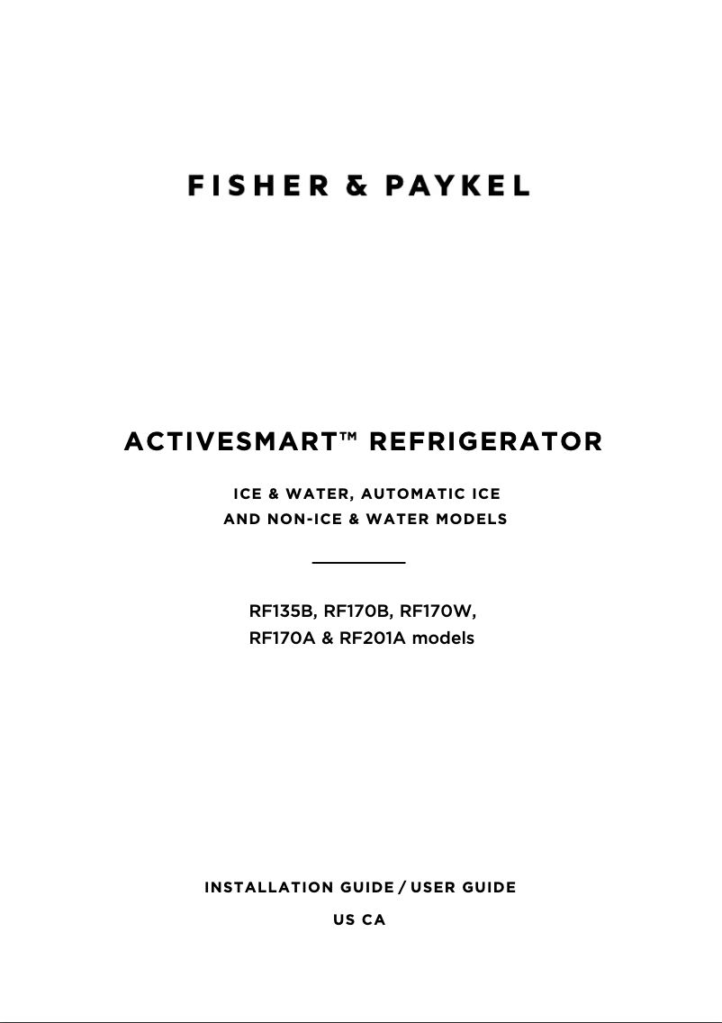 Page n°1 - Instructions / montage Fisher & Paykel RF170BLPUX6N