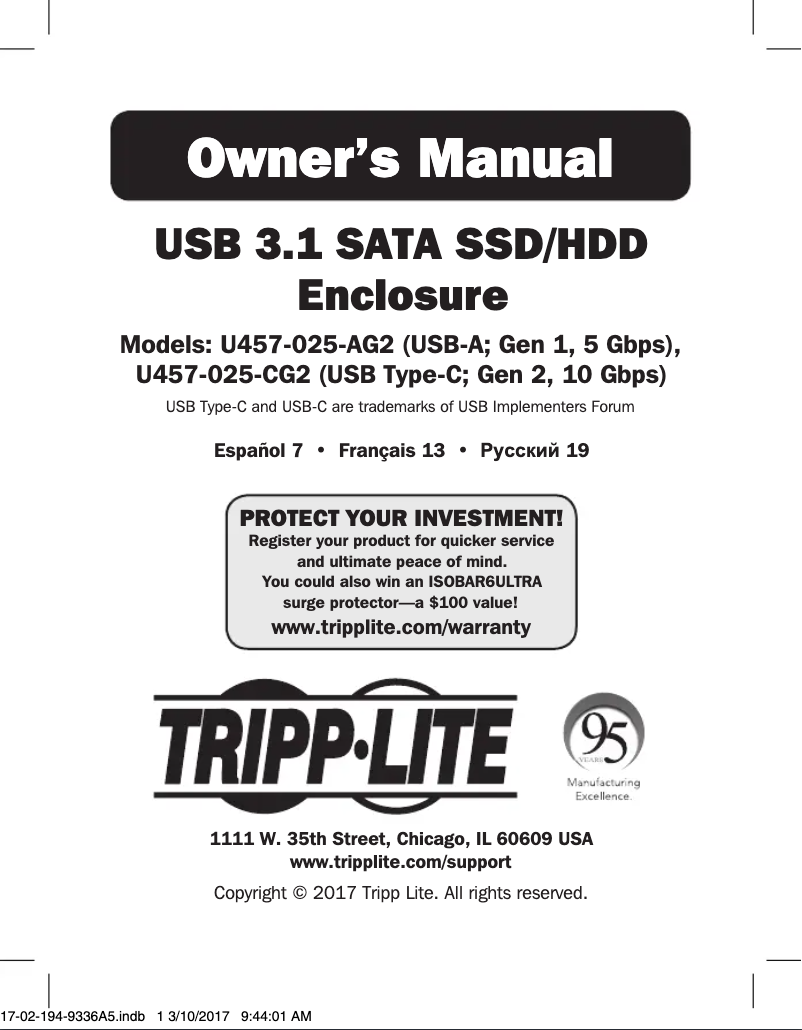 Page 1 de la notice Manuel utilisateur Tripp Lite U457-025-CG2