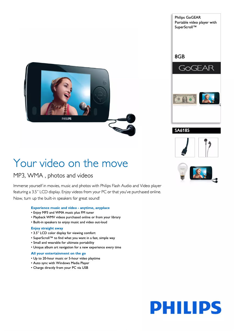 Page 1 de la notice Brochure Philips GoGear SA6185