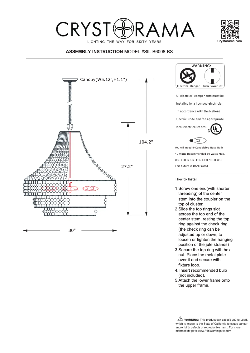 Page 1 de la notice Manuel utilisateur Crystorama Silas SIL-B6008-BS