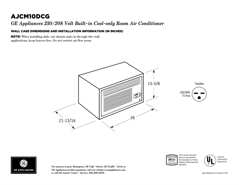 Página 1 del manual Ficha técnica GE AJCM10DCG