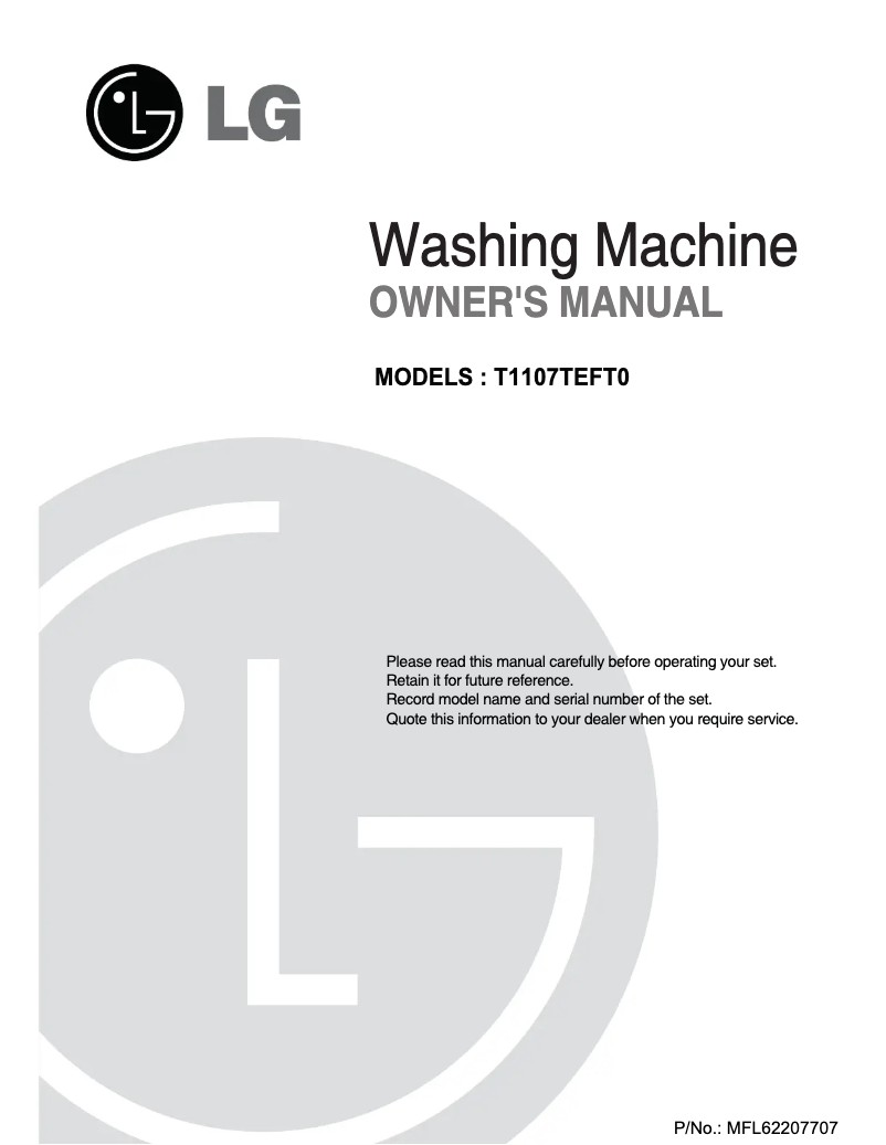 Page 1 de la notice Manuel utilisateur LG T1107TEFT0