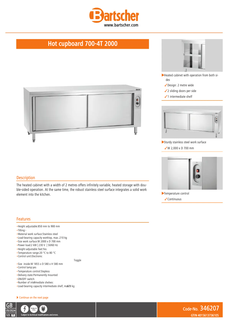 Page n°1 - Fiche technique Bartscher 700-4T 2000