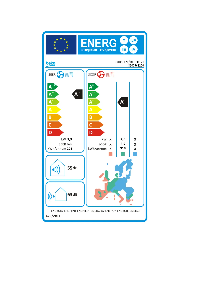 Page n°1 - Label énergétique Beko BRHPR 121