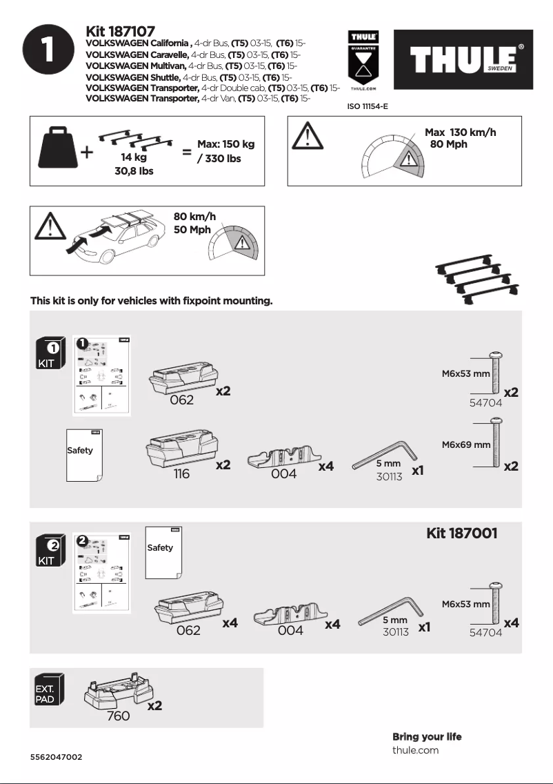Página 1 del manual Manual de usuario Thule Kit 187107