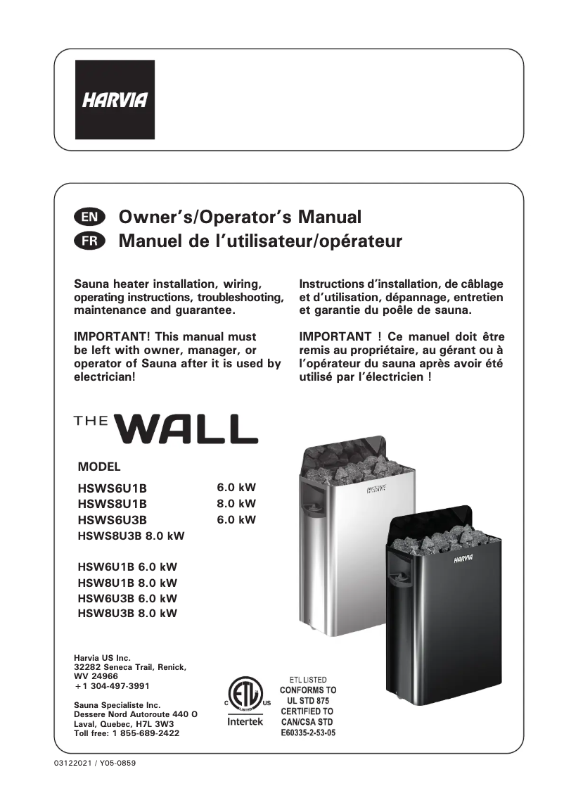 Page n°1 - Manuel utilisateur Harvia The Wall SW60 HSWS6U3B