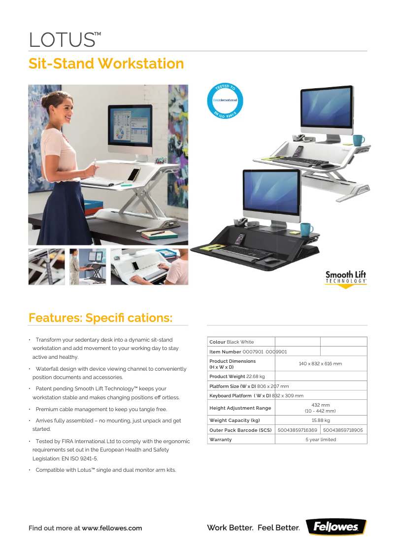 Página 1 del manual Ficha técnica Fellowes Lotus