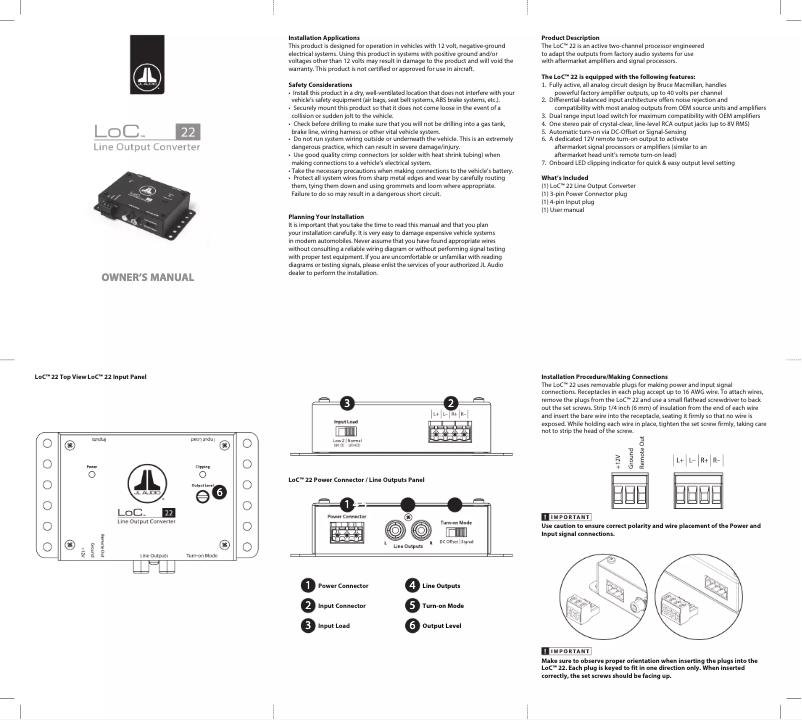 Página 1 del manual Manual de usuario JL Audio LoC 22