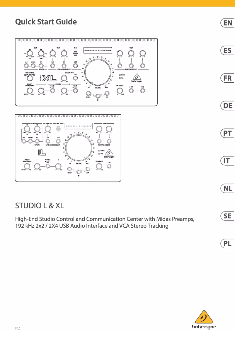 Page n°1 - Manuel utilisateur Behringer STUDIO XL