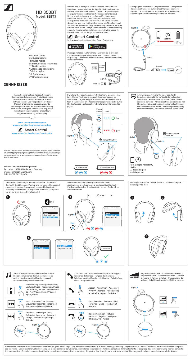 Page 1 de la notice Guide de démarrage rapide Sennheiser HD 350BT