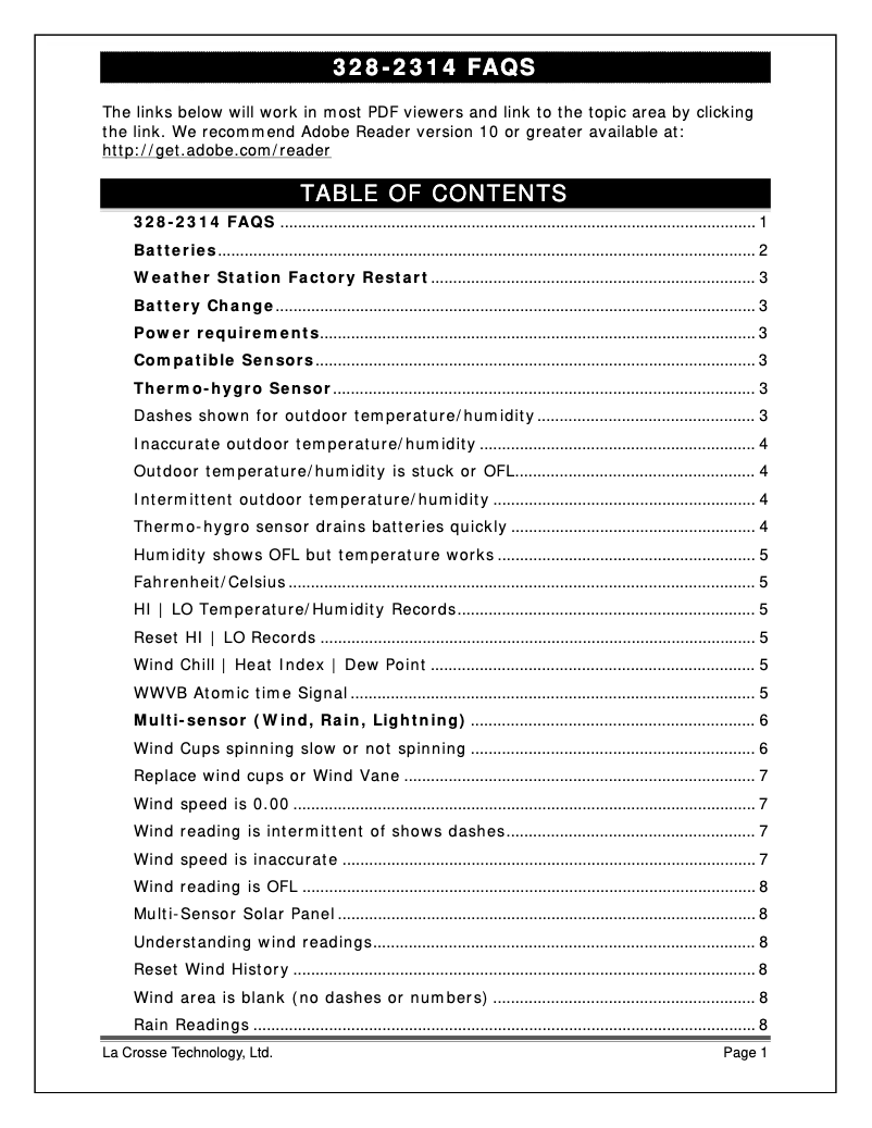 Page n°1 - FAQ La Crosse Technology 328-2314