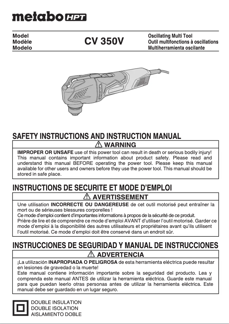 Page 1 de la notice Manuel utilisateur HiKOKI CV 350V