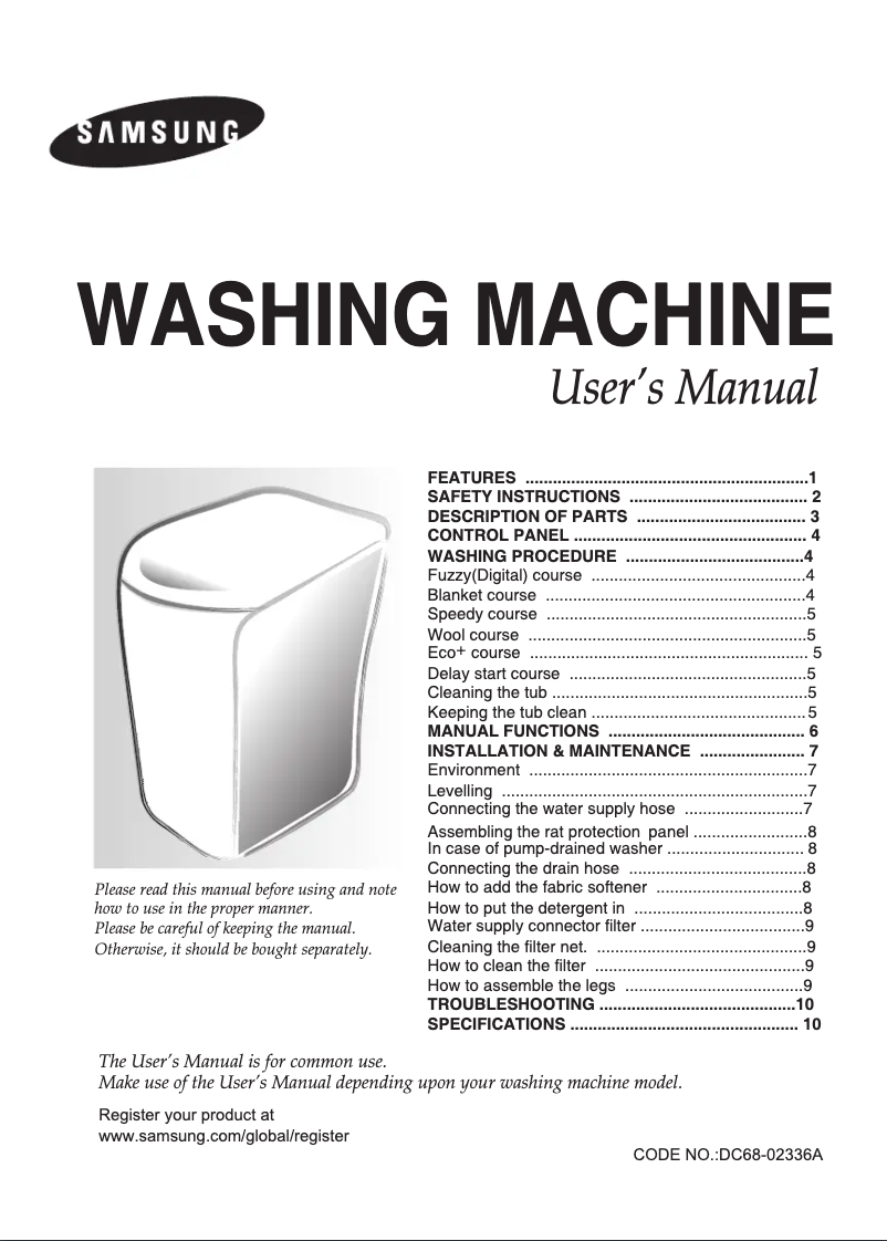 Page 1 de la notice Manuel utilisateur Samsung WA90J7