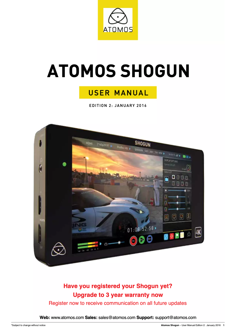 Page n°1 - Manuel utilisateur Atomos Shogun