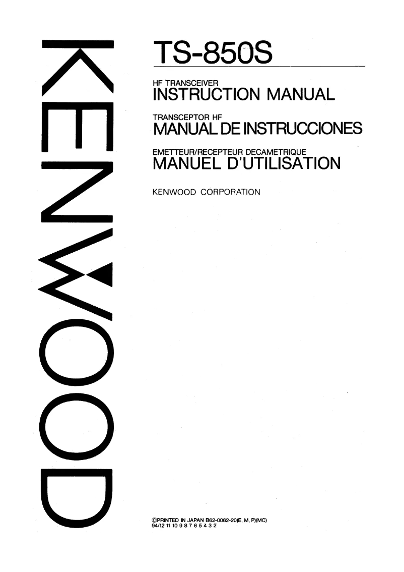 Page 1 de la notice Manuel utilisateur Kenwood TS 850