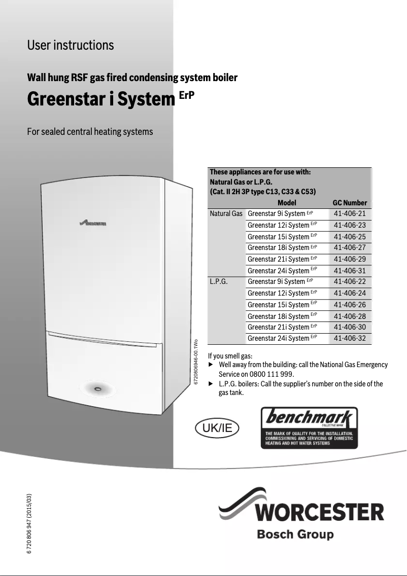 Image de la première page du manuel de l'appareil Greenstar 18i System