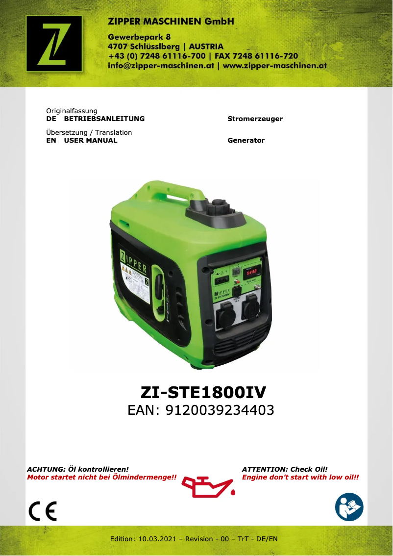 Page n°1 - Manuel utilisateur Zipper ZI-STE1800IV