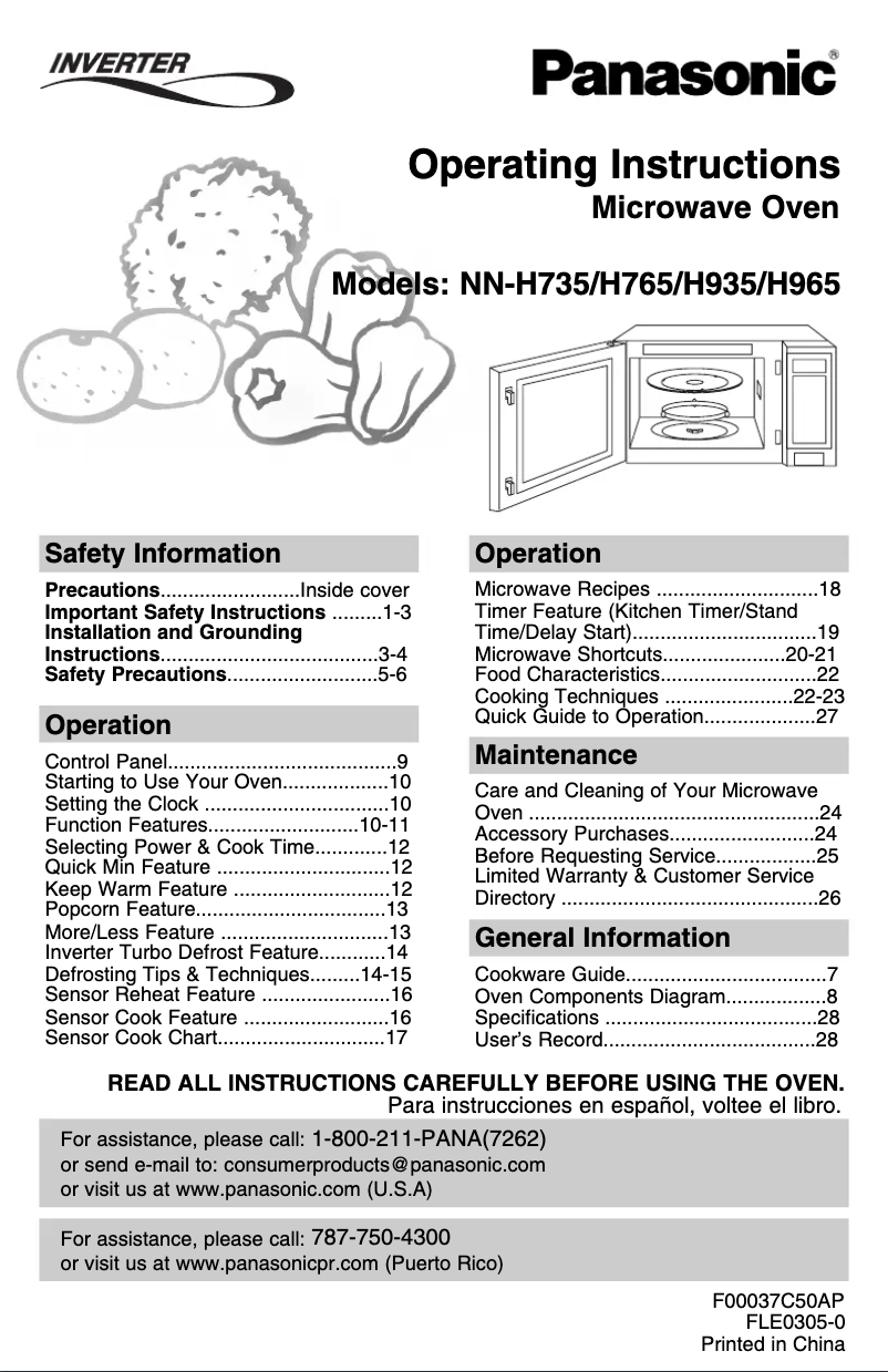 Page 1 de la notice Manuel utilisateur Panasonic NN-H965BF