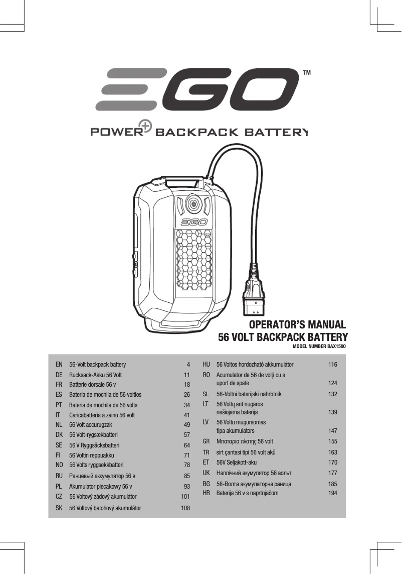 Page n°1 - Manuel utilisateur EGO BAX1501