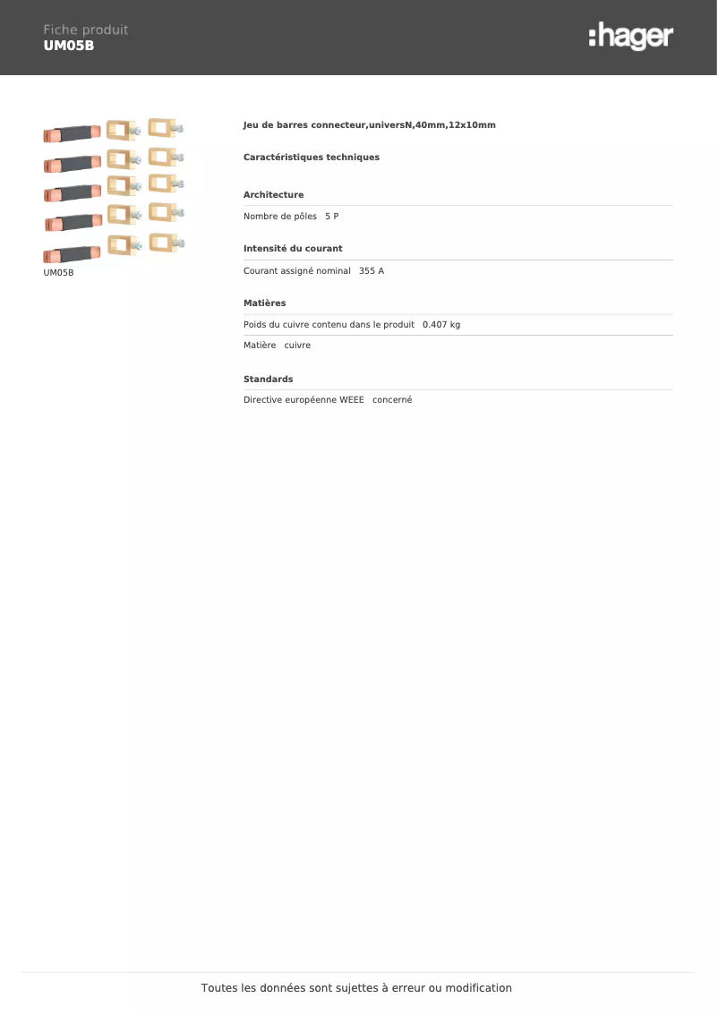 Page n°1 - Manuel utilisateur Hager UM05B