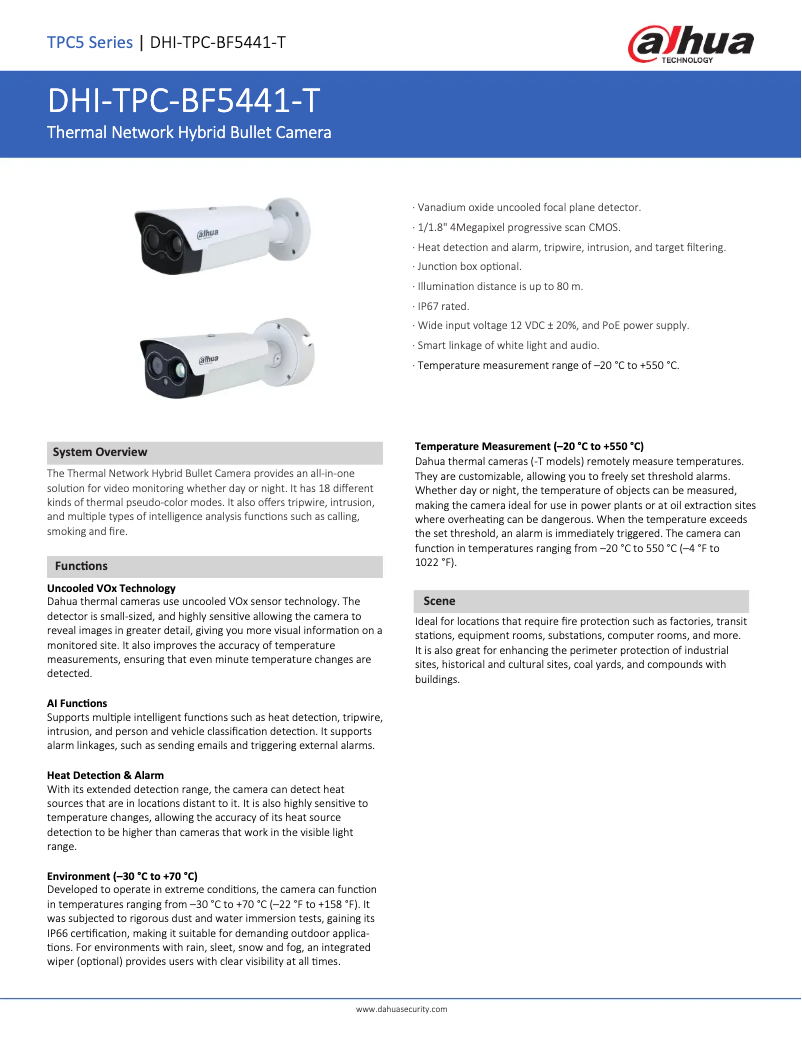 Page 1 de la notice Fiche technique Dahua Technology TPC-BF5441-T
