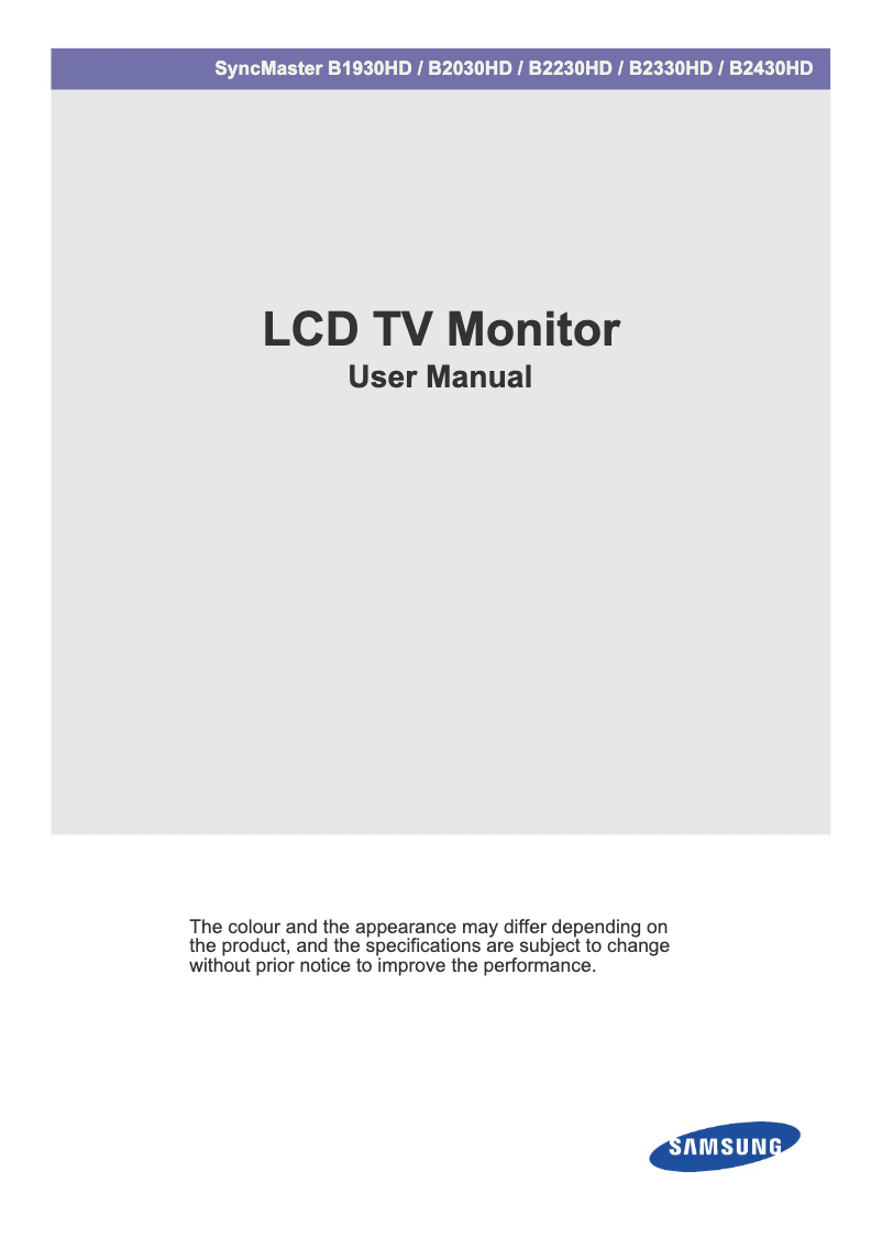 Page 1 de la notice Manuel utilisateur Samsung SyncMaster B2030HD
