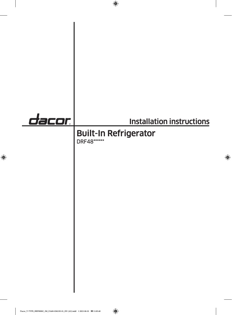 Page n°1 - Guide d'installation Dacor DRF485300AP