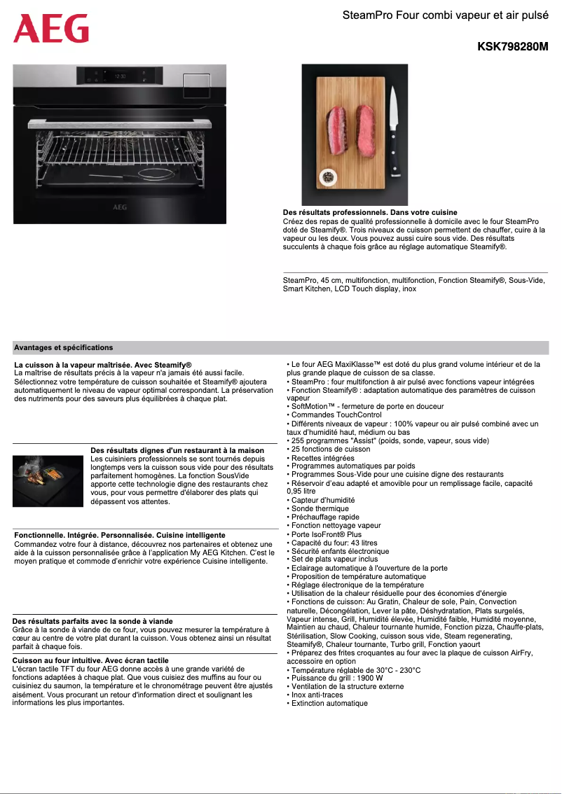 Page 1 de la notice Fiche technique AEG KSK798280M