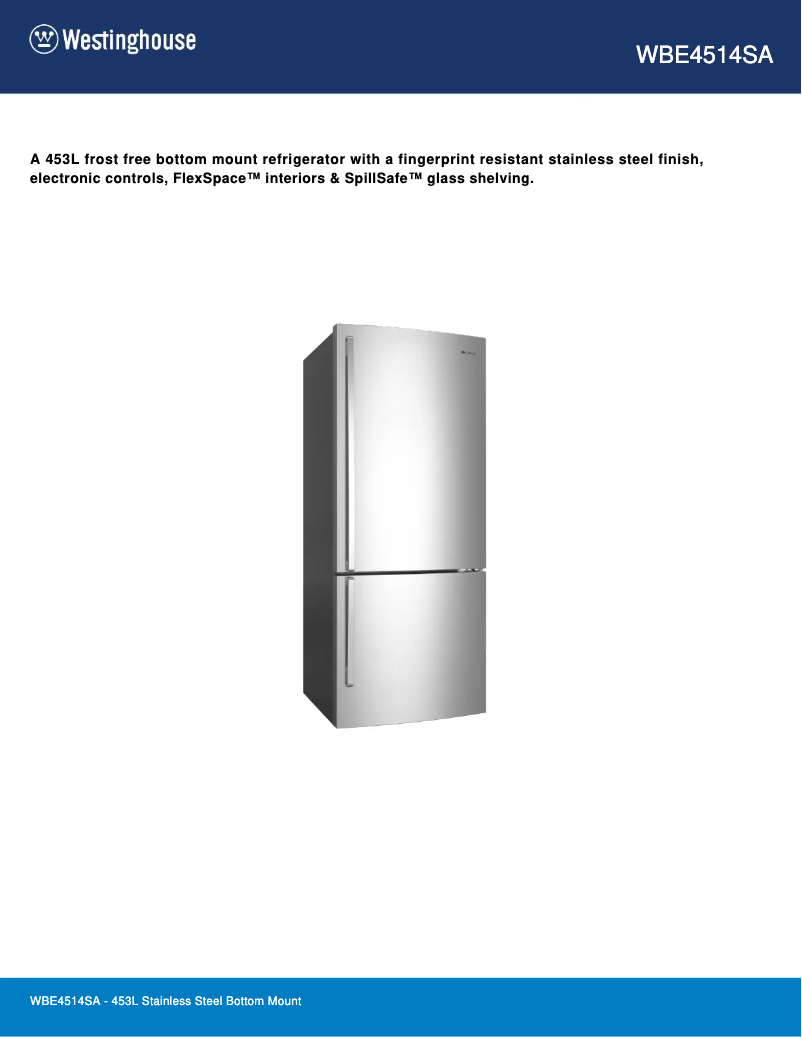 Page 1 de la notice Fiche technique Westinghouse WBE4514SA