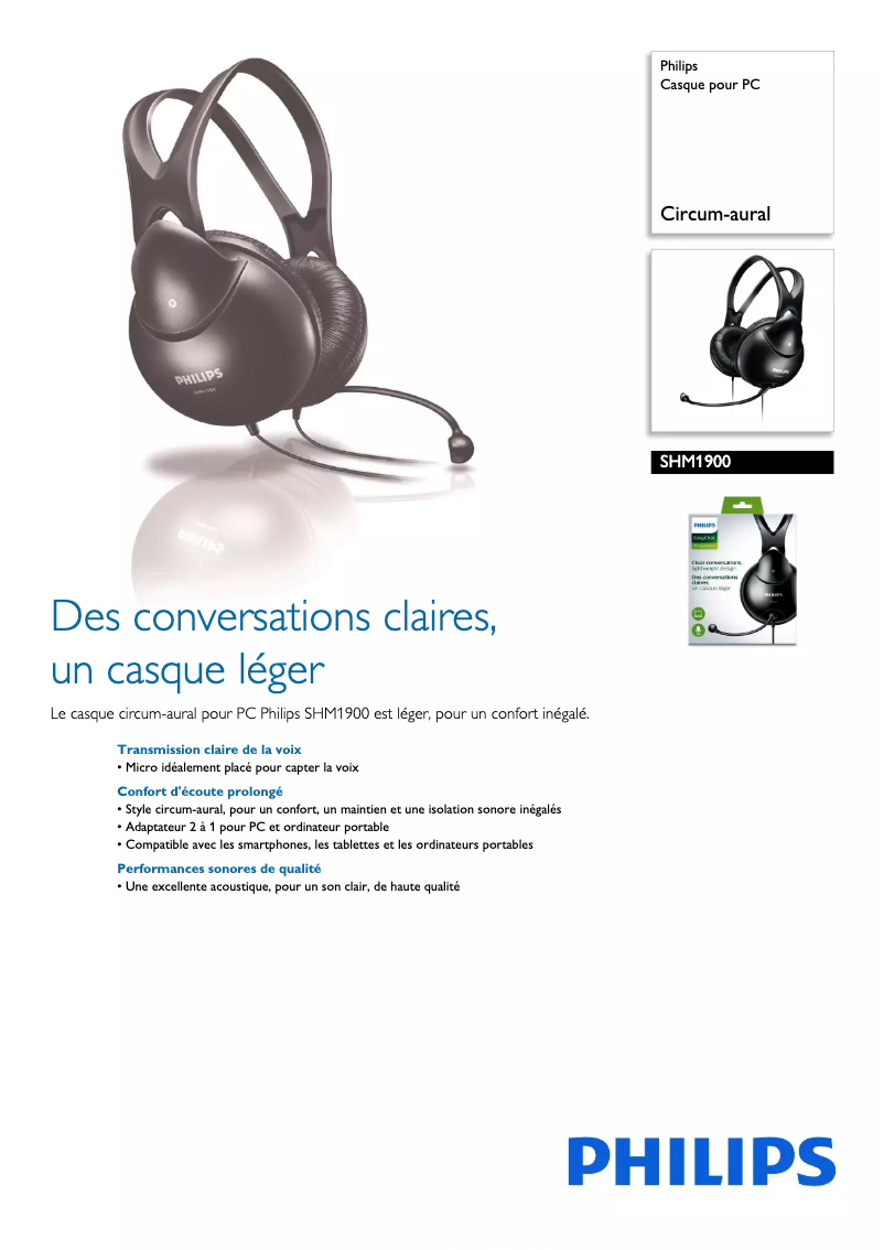 Page n°1 - Fiche technique Philips SHM1900