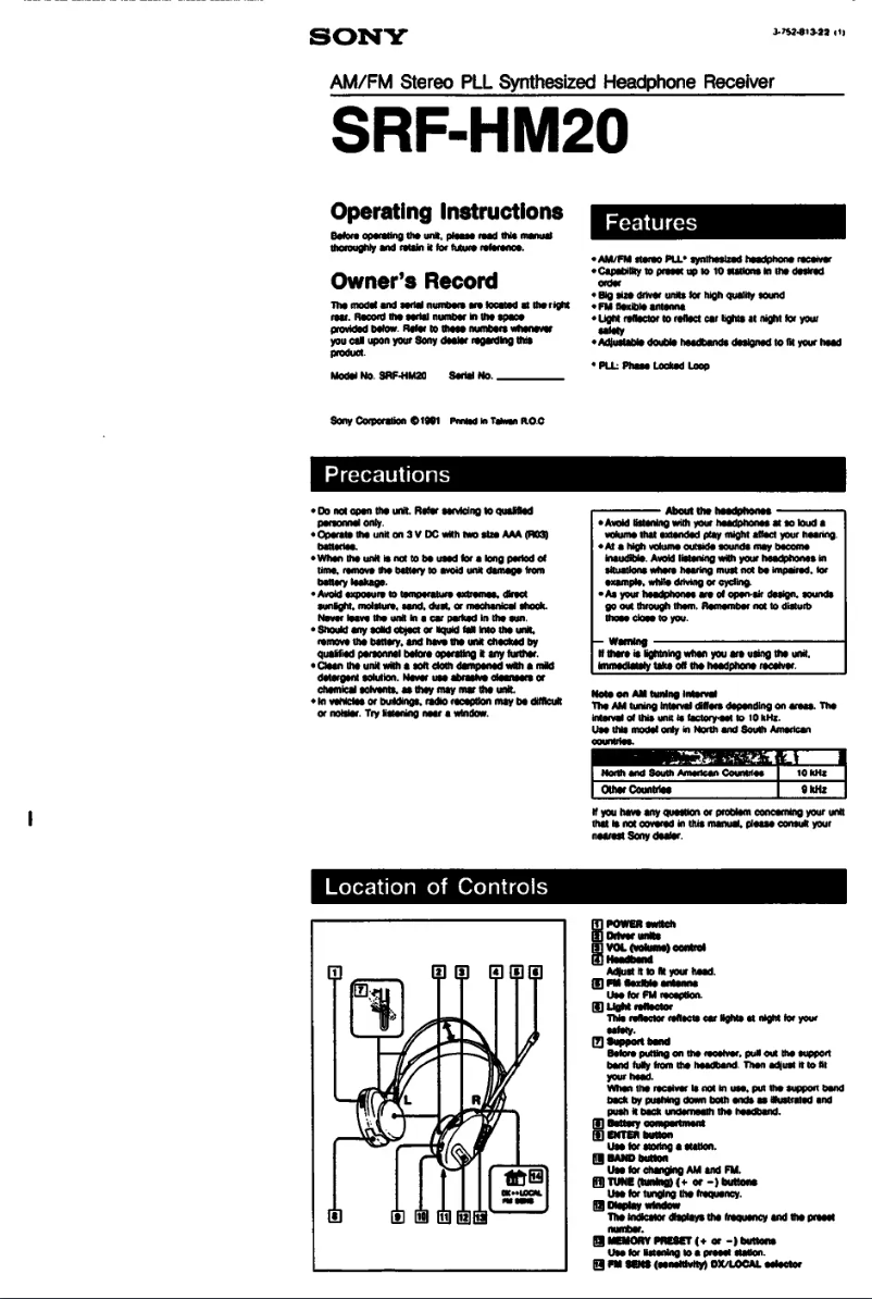Image de la première page du manuel de l'appareil SRF-HM20