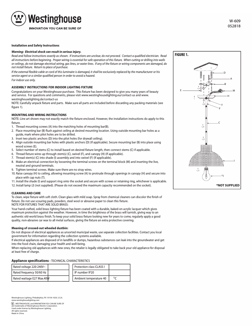 Page 1 de la notice Manuel utilisateur Westinghouse 6103835